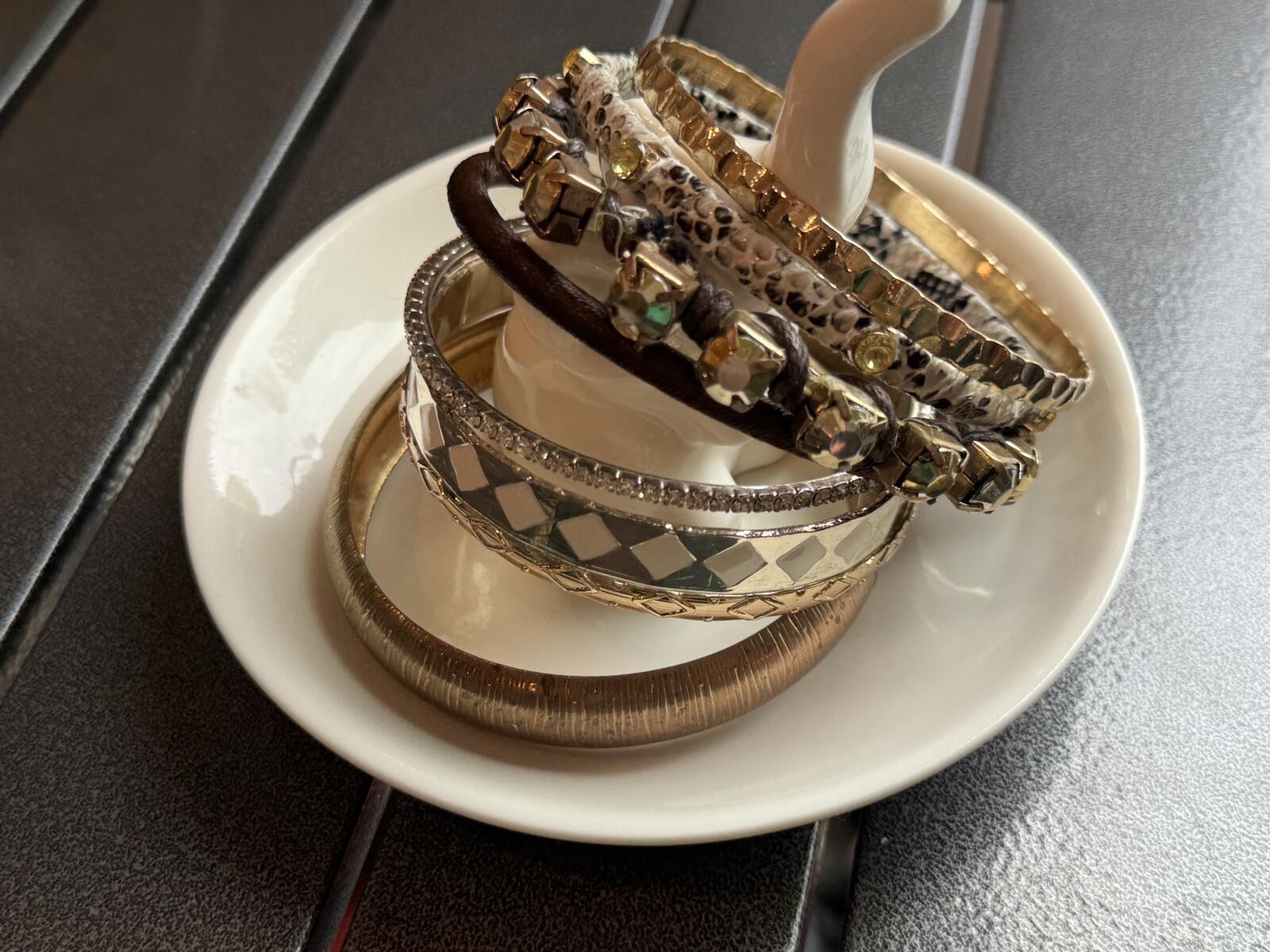 Set of 8 Mixed Metal Stackable Bangles with Beaded and Textured Details