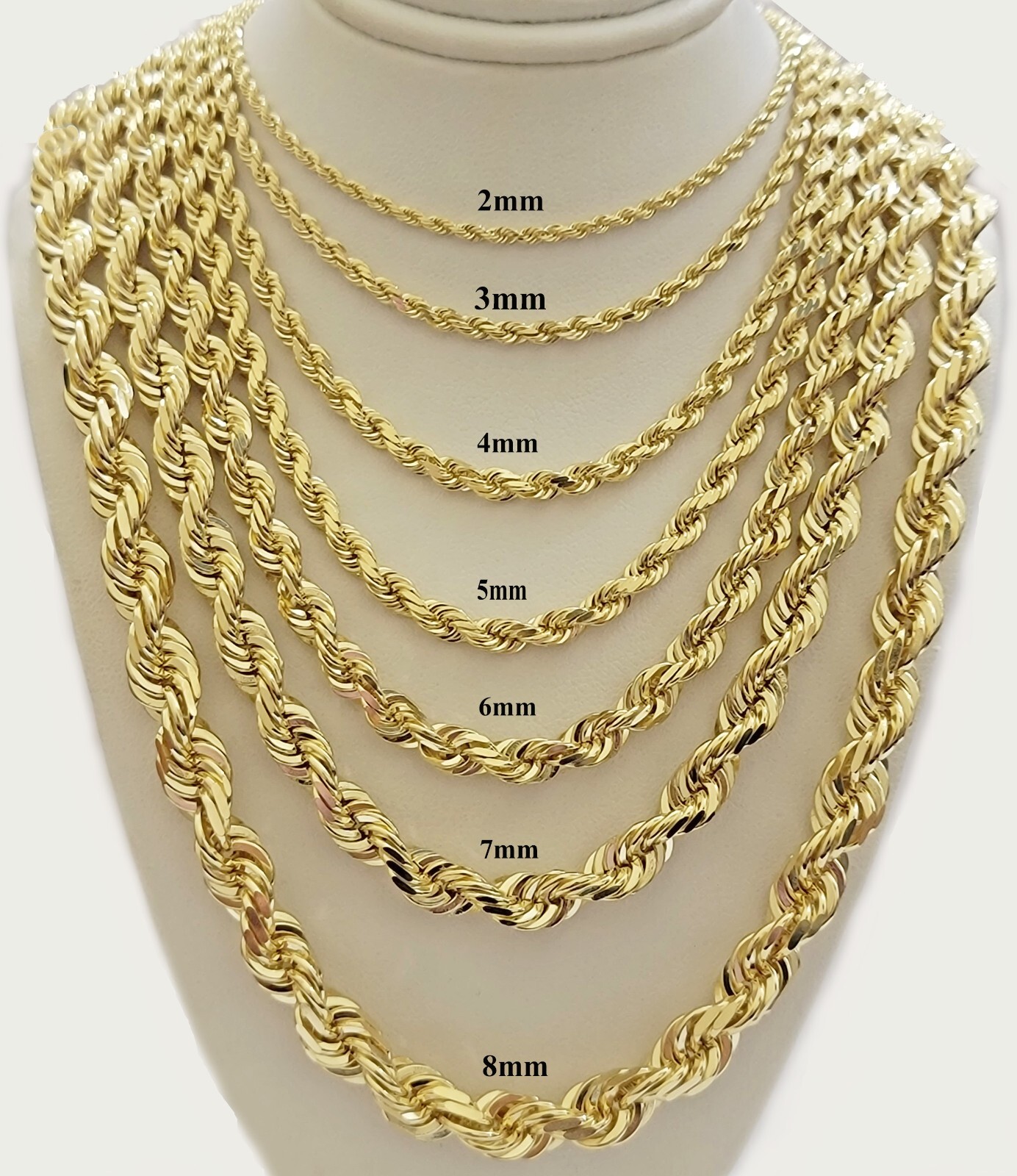 Real Solid 10k Gold Rope Chain Necklace 4mm-10mm Diamond Cut 18″-30″ For Pendant