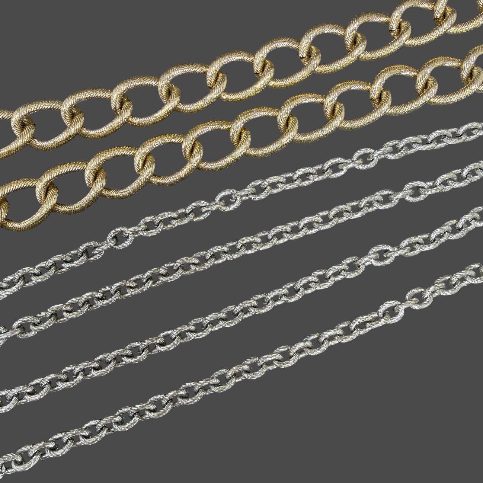 Vintage Lot of 2 Textured Aluminum Chain Link Necklaces Gold Tone & Silver Tone
