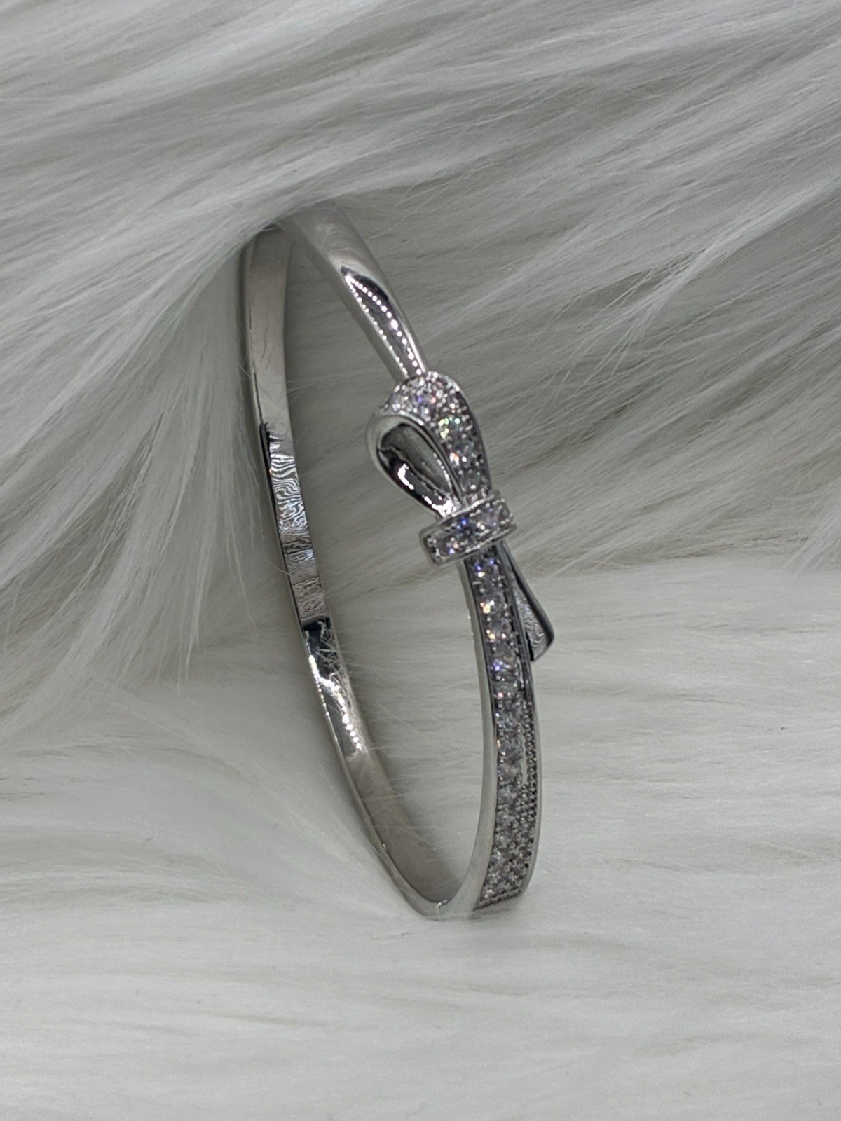 Bow Bangle Bracelet Fancy Elegant For Any Occasion Silver Plated Tone