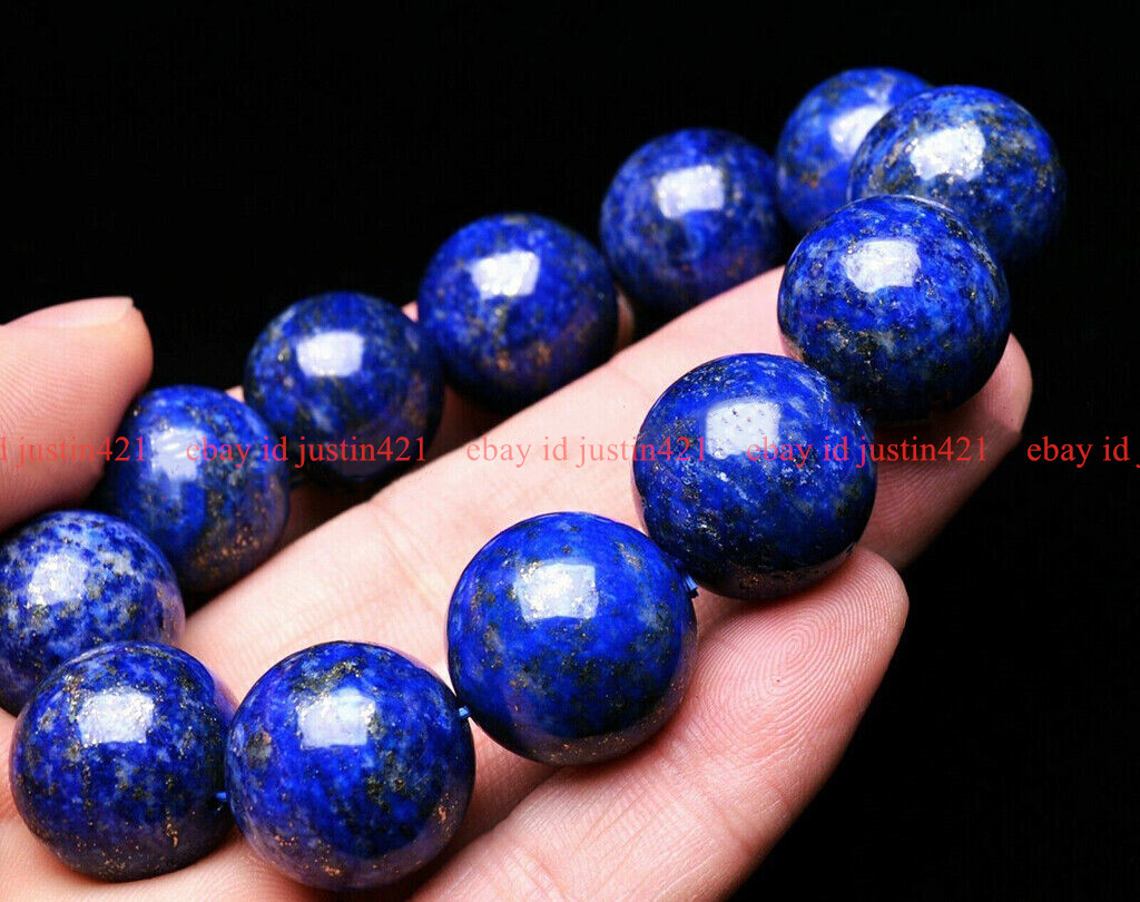 Rare Huge 14-20mm Natural Egypt Blue Lapis Lazuli Gemstone Beaded Bracelet 7-9″