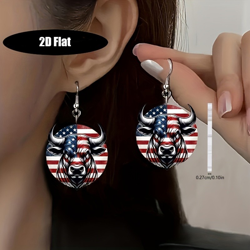 5Pairs Patriotic Dangle Earrings Eagle Heart Cherry Flower US Flag Jewelry Gifts
