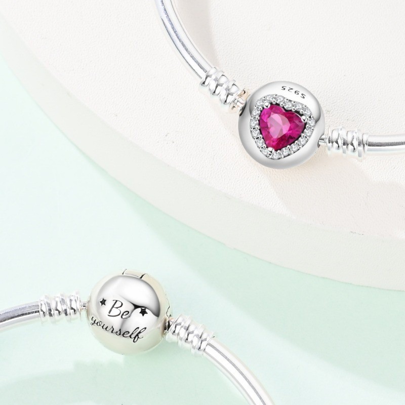 PANDACH 925 Sterling Silver Minimalist Pink Heart Girly Bracelets Jewelry Gifts