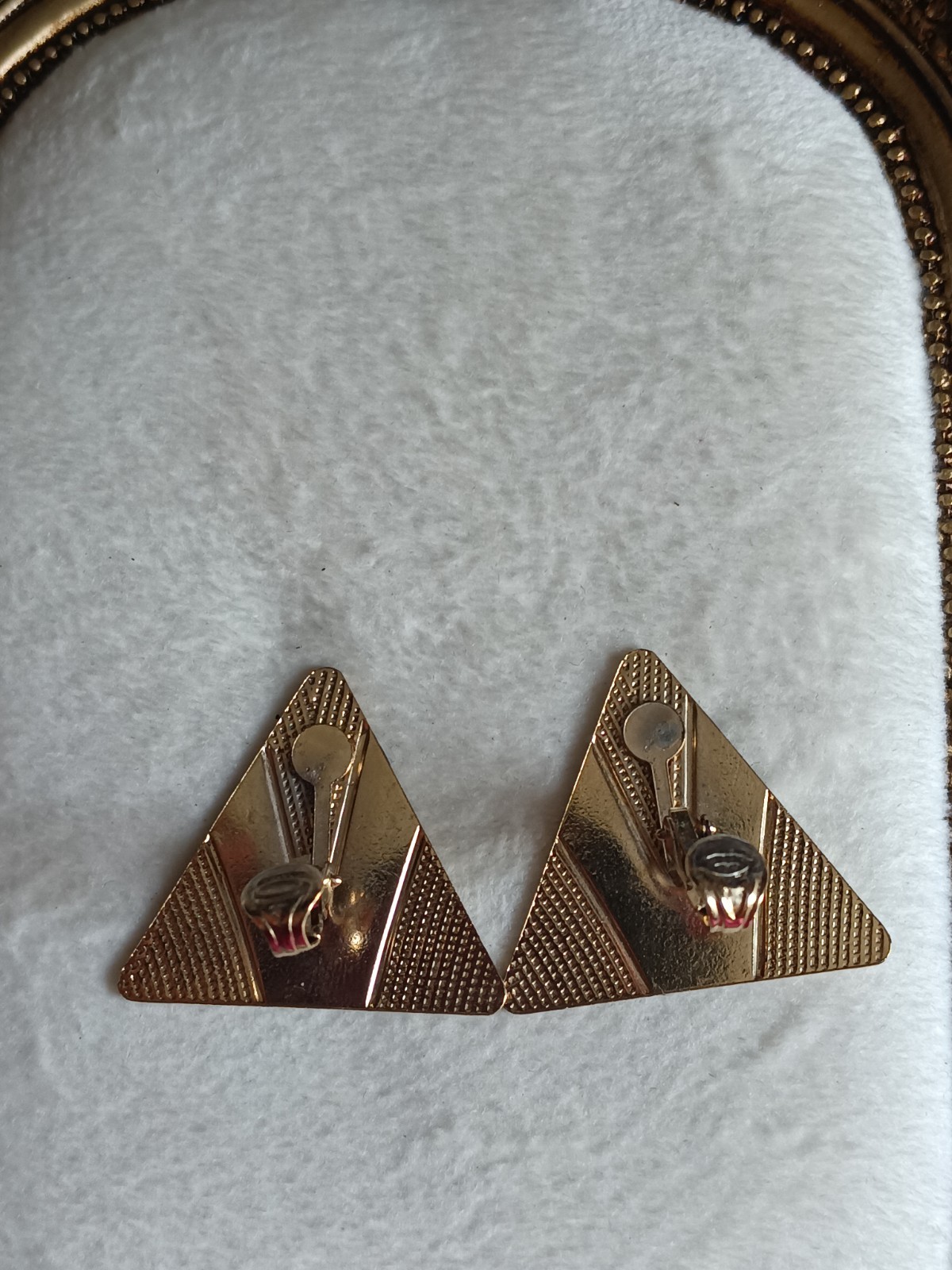 vintage Gold Tone Blue Enamel Triangle Stud Clip-On Earrings Art Deco Pair