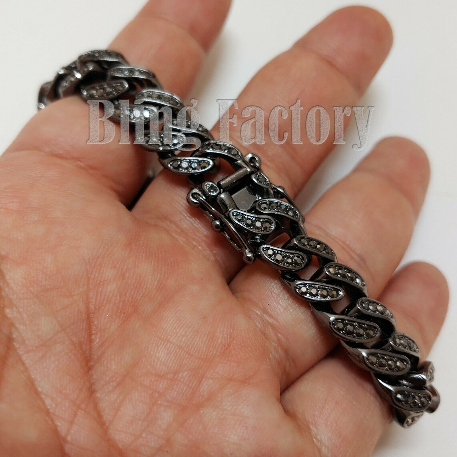 HEMATITE PLATED ALLOY 8.5″ 10″ 11″ CUBIC ZIRCONIA CUBAN CHAIN BRACELET ANKLET