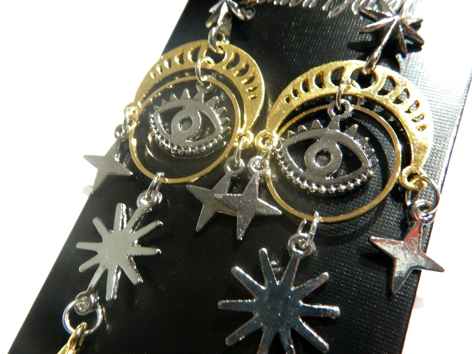ASTROLOGY EARRINGS gold/ silvertone Evil Eye Star Moon Phase chandelier goth I4