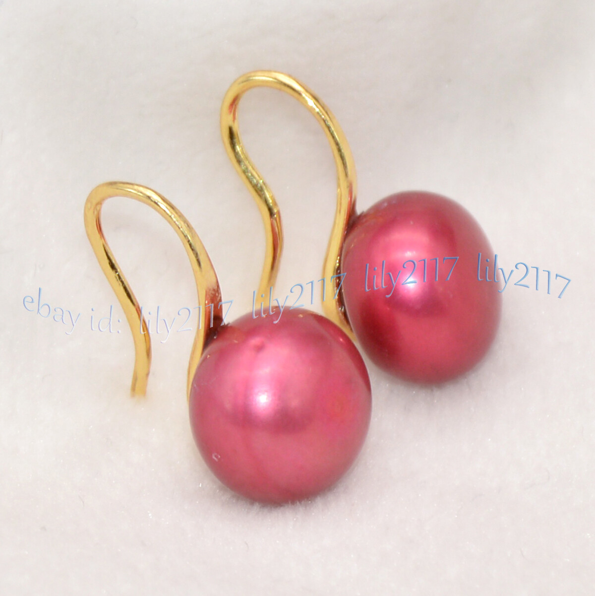 11-12mm Genuine Natural Deep Red Akoya Freshwater Pearl Dangle Hook Earrings