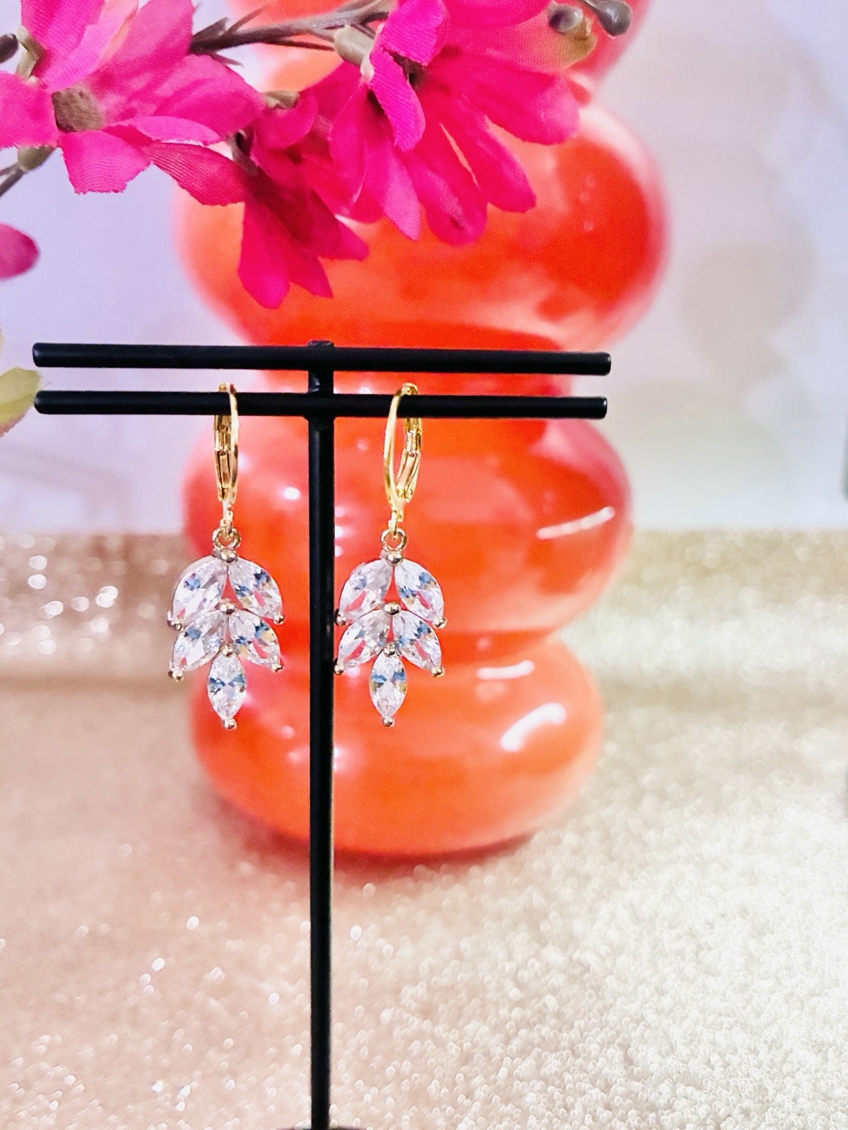 Glass Leaf Hoop Earrings, High Quality, Simple