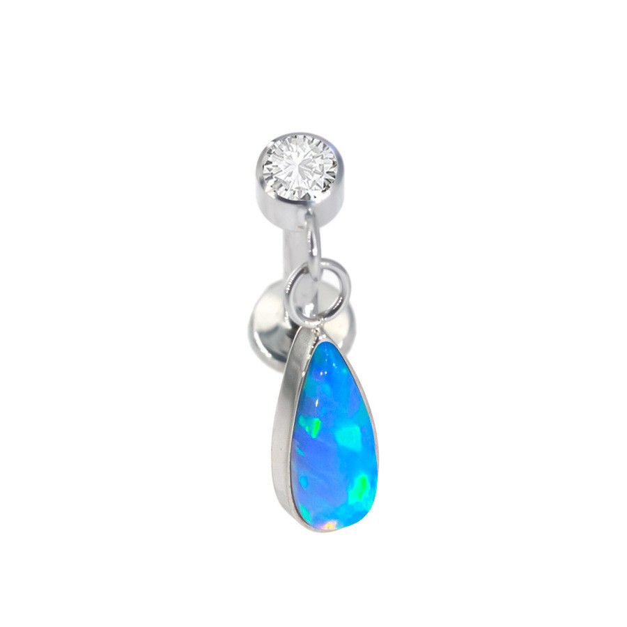 G23 Titanium Internally Threaded Opal Ear Stud Cartilage Helix Tragus Piercing