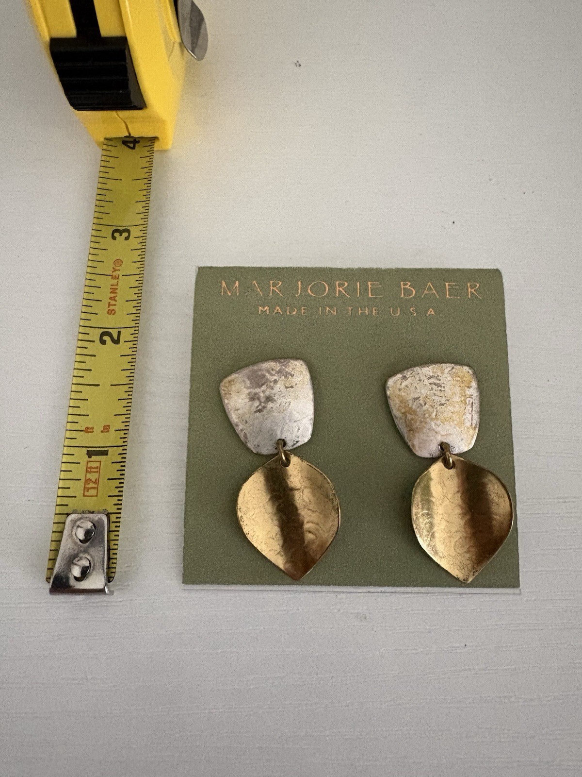 MARJORIE BAER Pierced Earrings Mixed Metal Tones Geometric Modernist *NEW