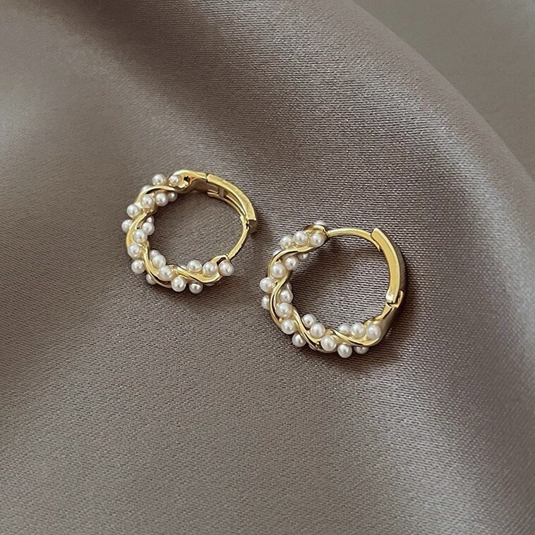 18K Gold Plated White Pearl Hoop Earrings for Women Jewelry Gifts,Pearl Earrings