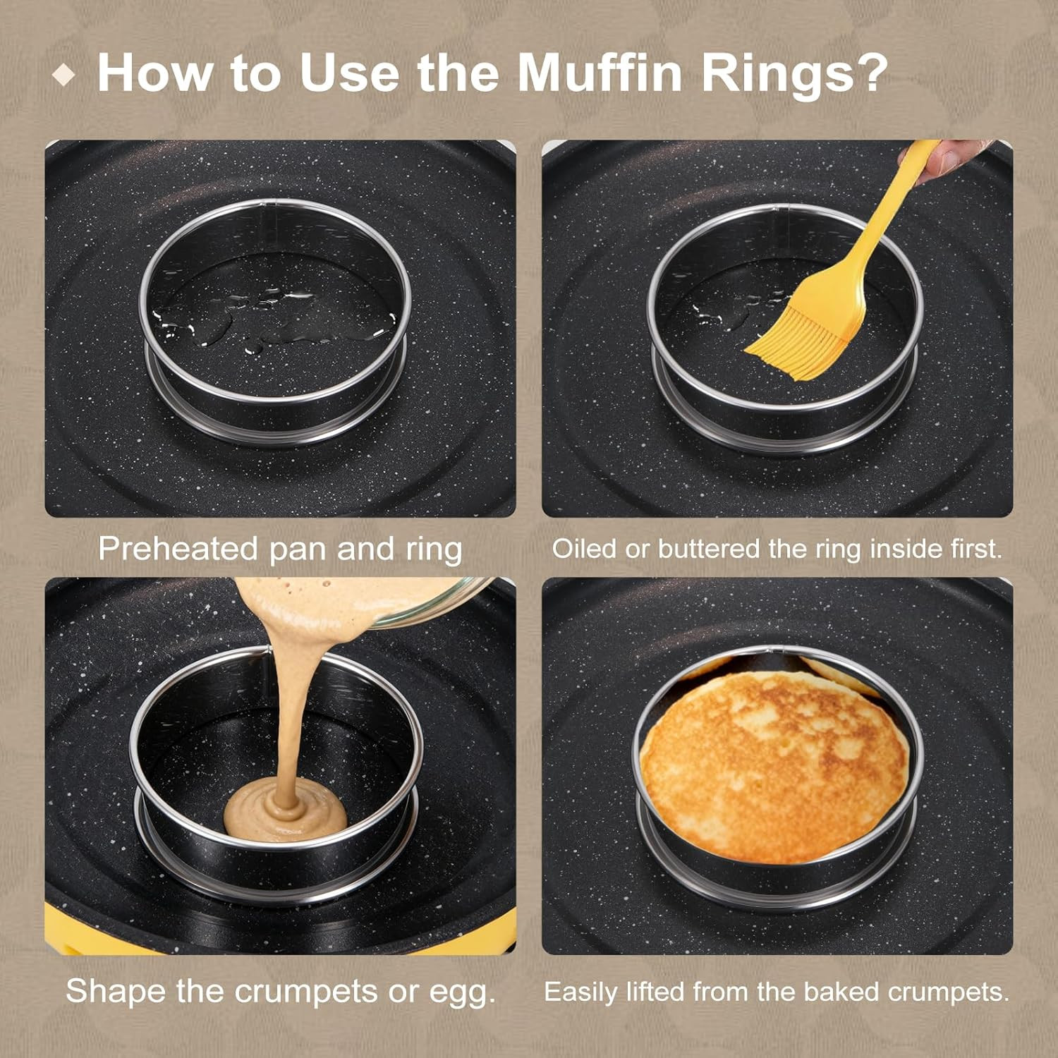 8Pcs Crumpet Rings – 4 & 3.15 Nonstick Steel Muffin Pastry Rings for Baking