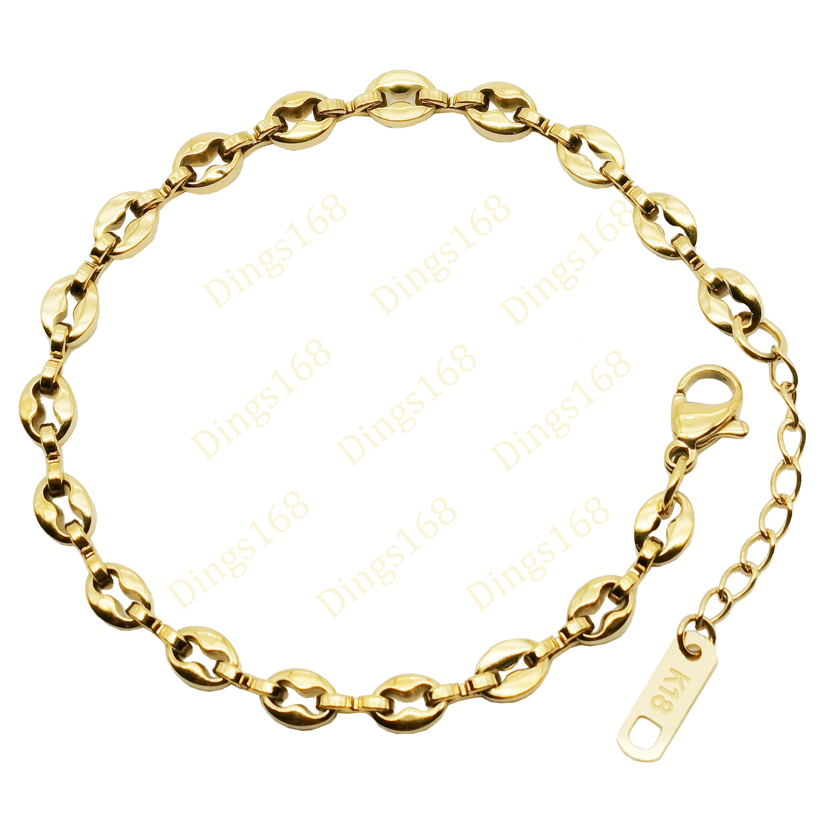 Genuine 18K Yellow Gold Filled High-Polish 4.5mm Puffed Link Chain Bracelet H278