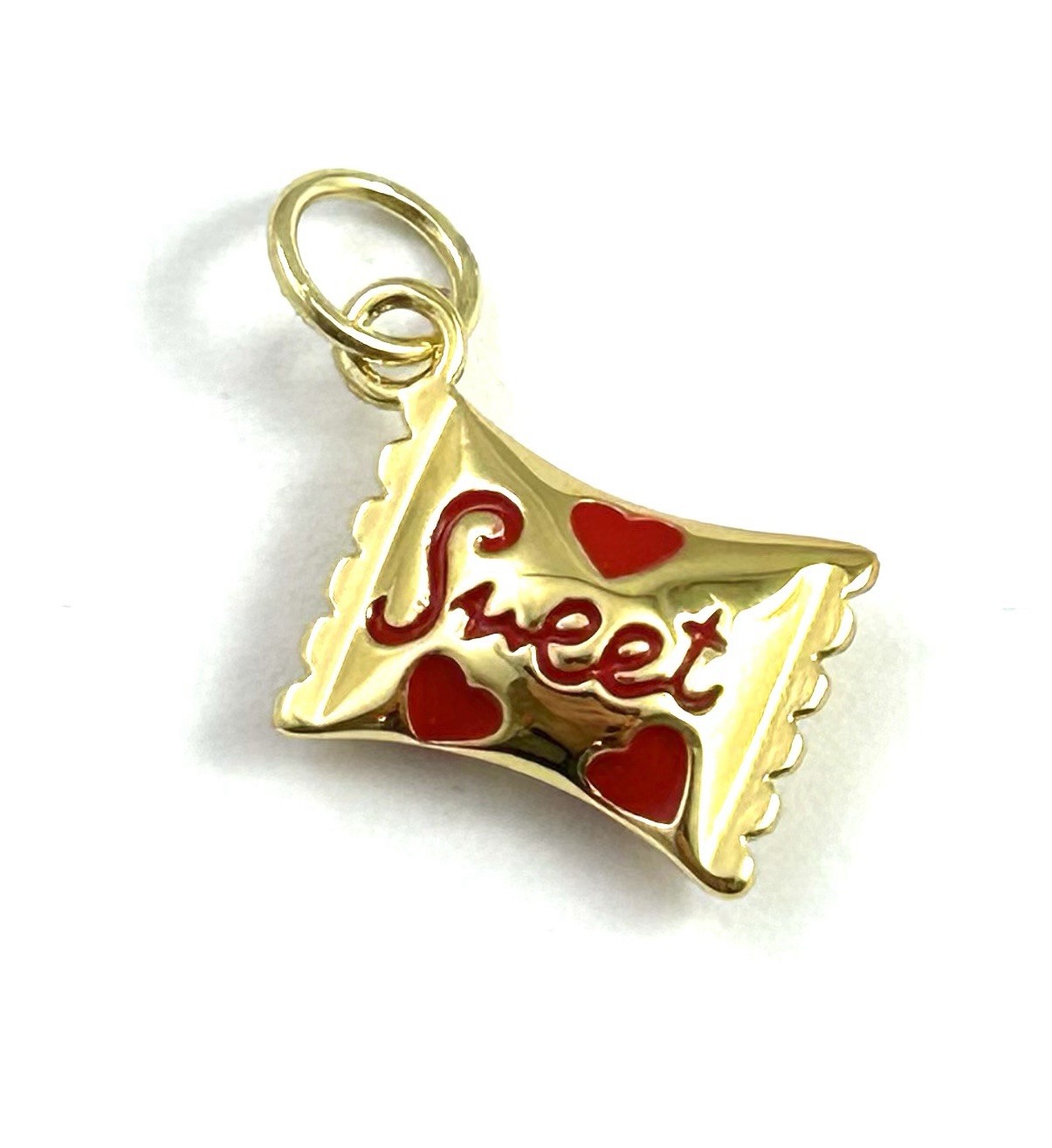Tiny Candy Charm Necklace Pendant Gold Plated Enamel Heart “Sweet” Jewelry