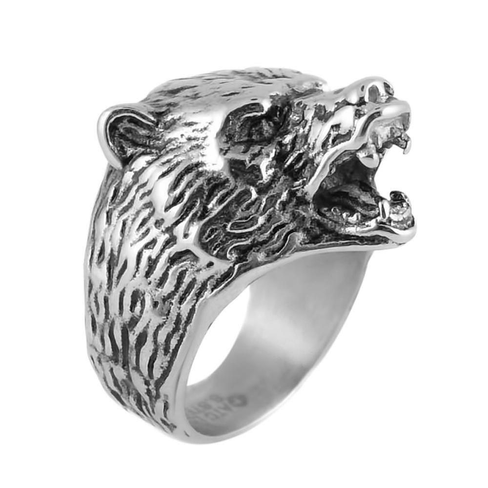 Men’s Stainless Steel Grizzly Bear Ring 133