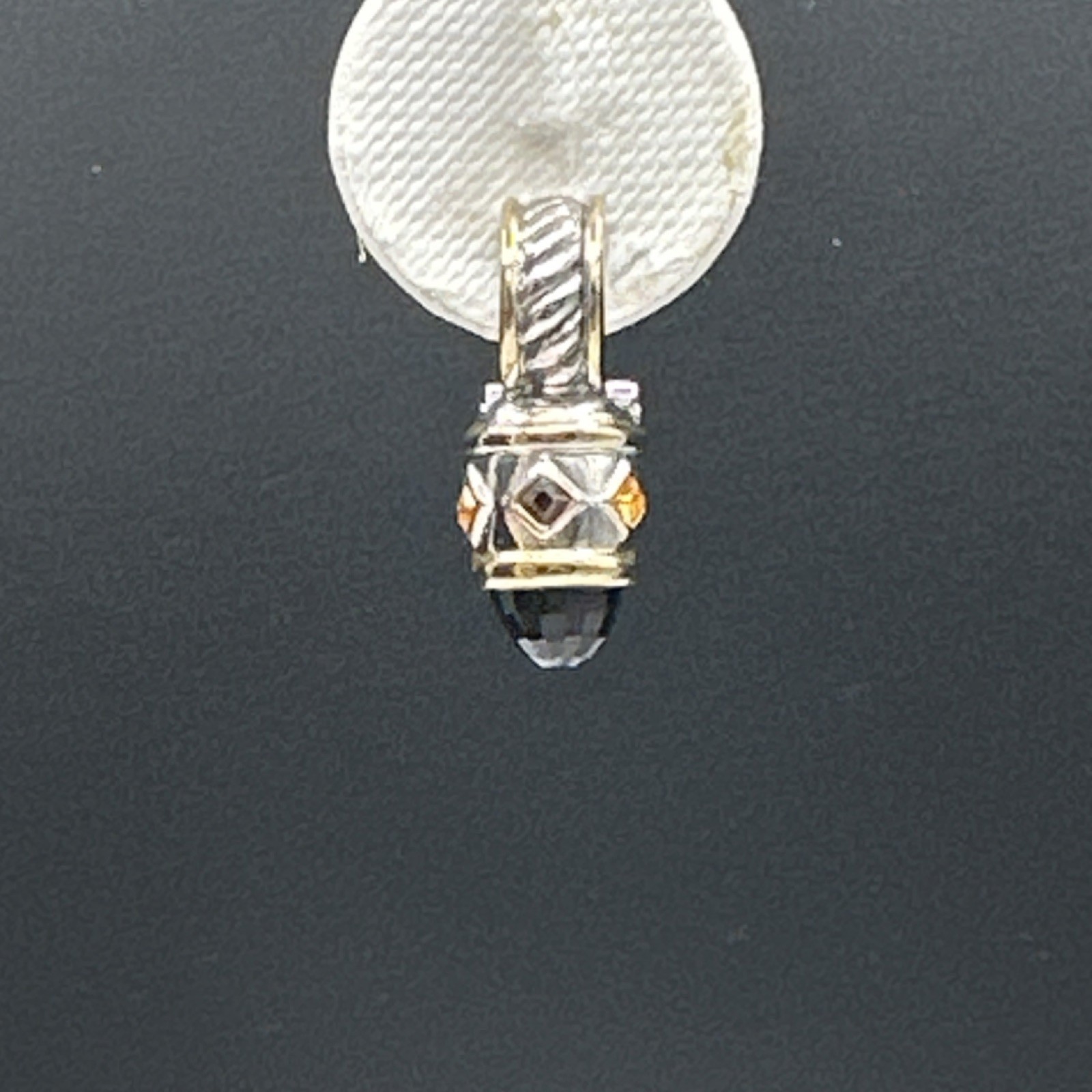 Silver-Gold Tone Chain Charm Bracelet Metal Adjustable with Black Cushion Stone