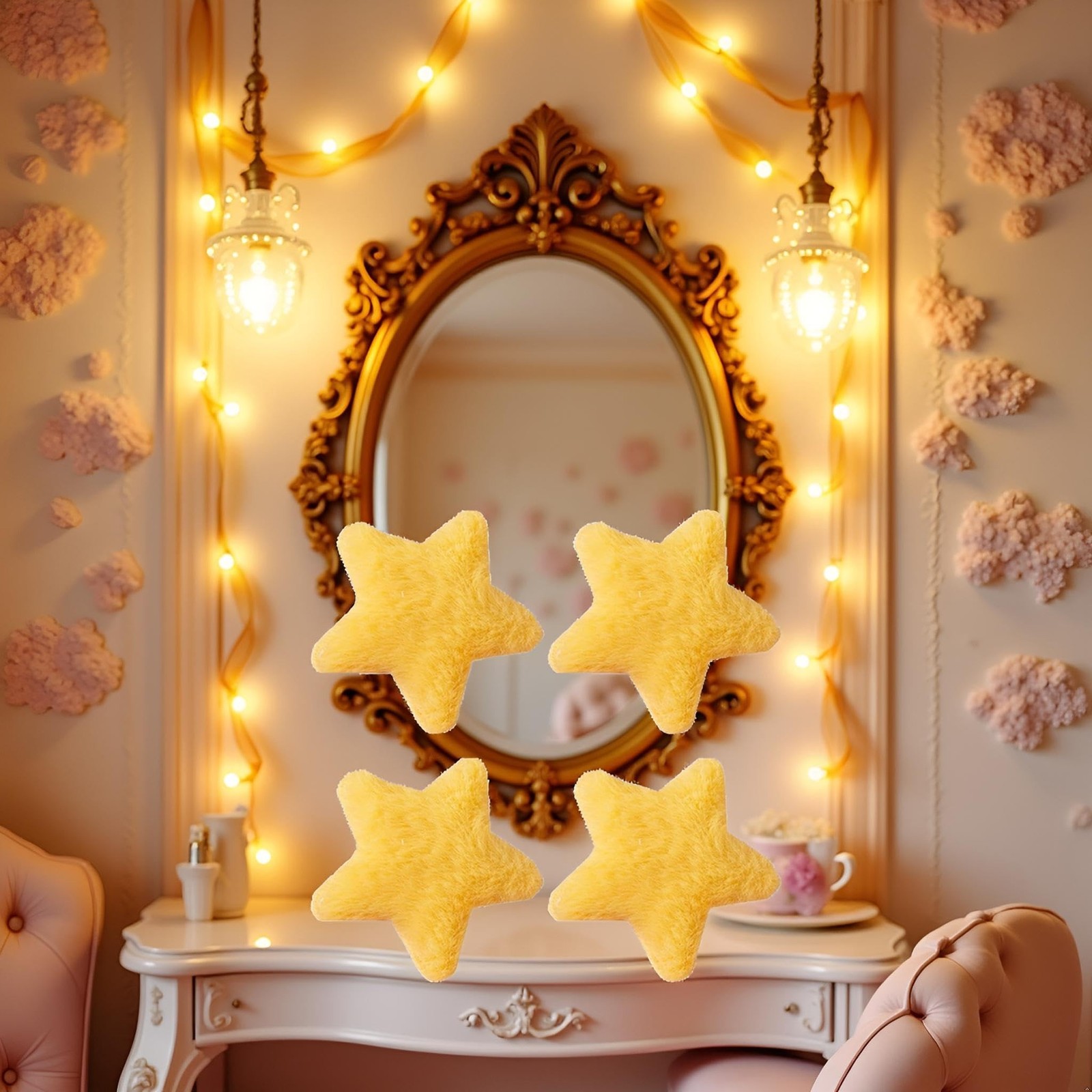 4 Pcs Yellow Star Hairpins Solid Color Fluffy Fuzzy Soft Anti-slip Hair Decor…