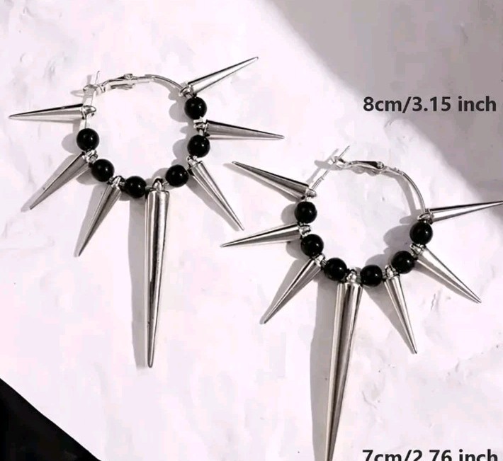 Gothic,Punk, , Long Spike &bead Hoop Earrings. Lightweight Teens,adults, Nwt