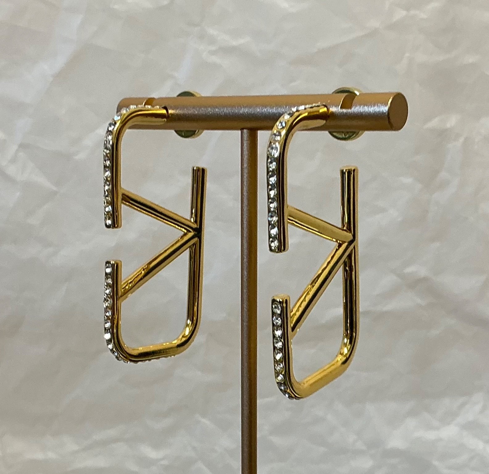 Valentino VLogo Gold Tone Crystal Hoop Earrings # 561