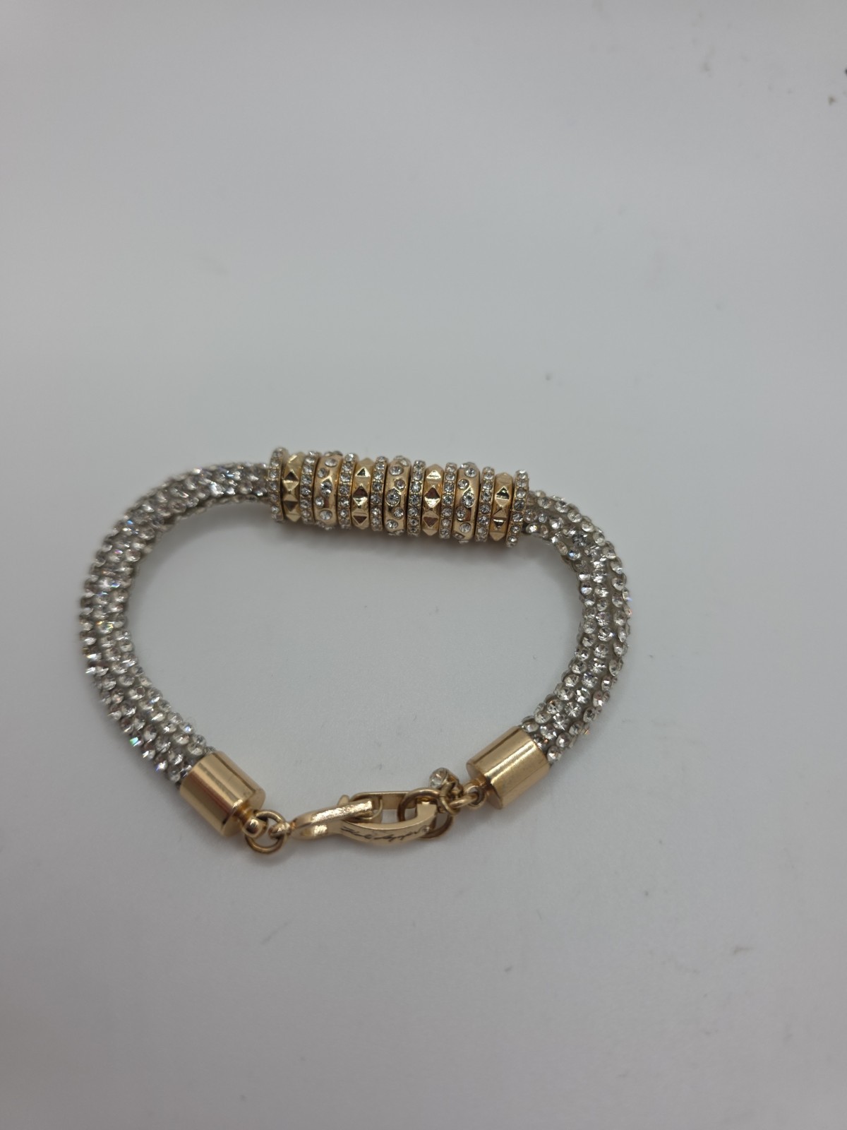 Karl Lagerfeld Paris Glass Stone Pave Tube Chain Flex Bracelet Gold-Tone