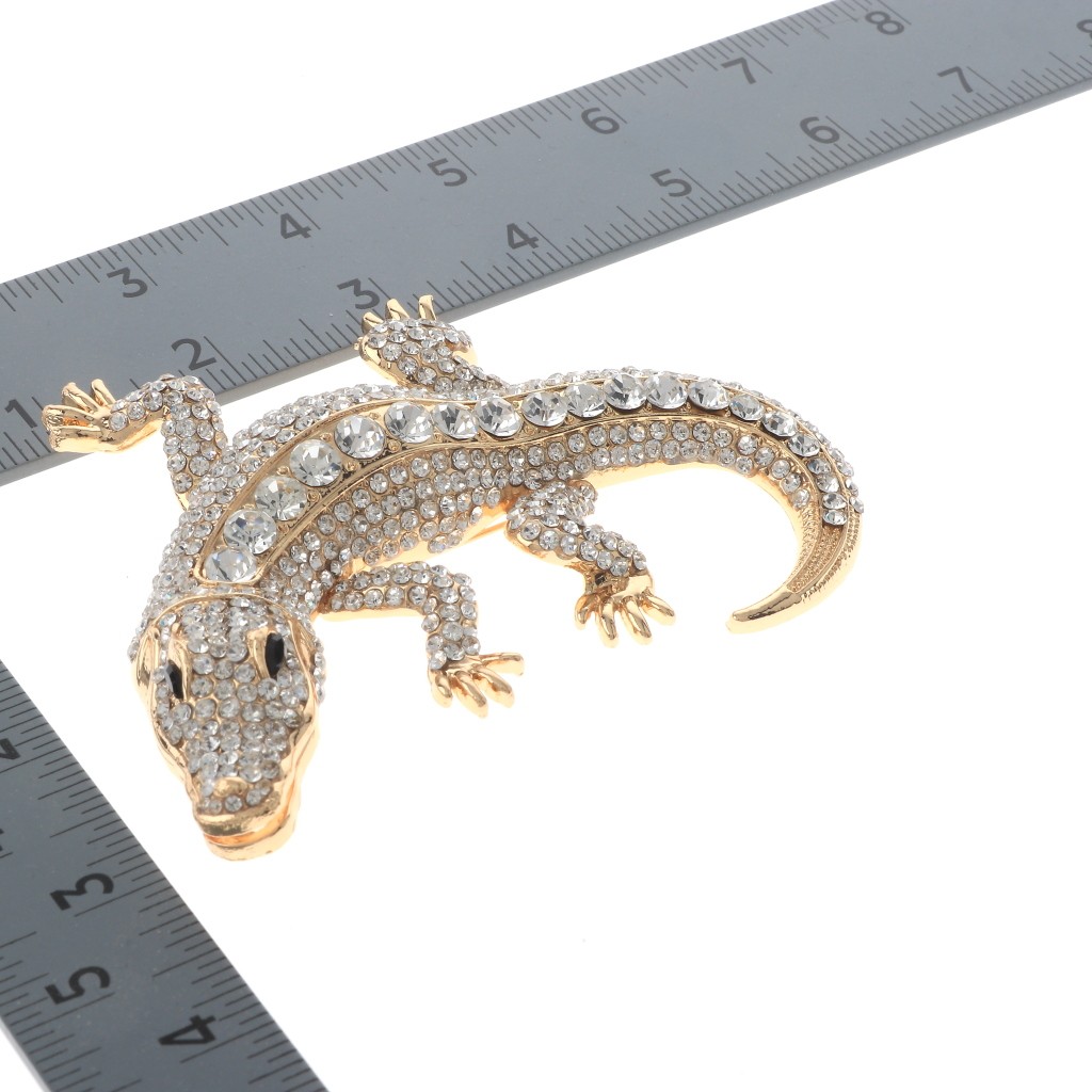 Gold Tone Alloy Metal Large Alligator Rhinestone Brooch P1626-GCL