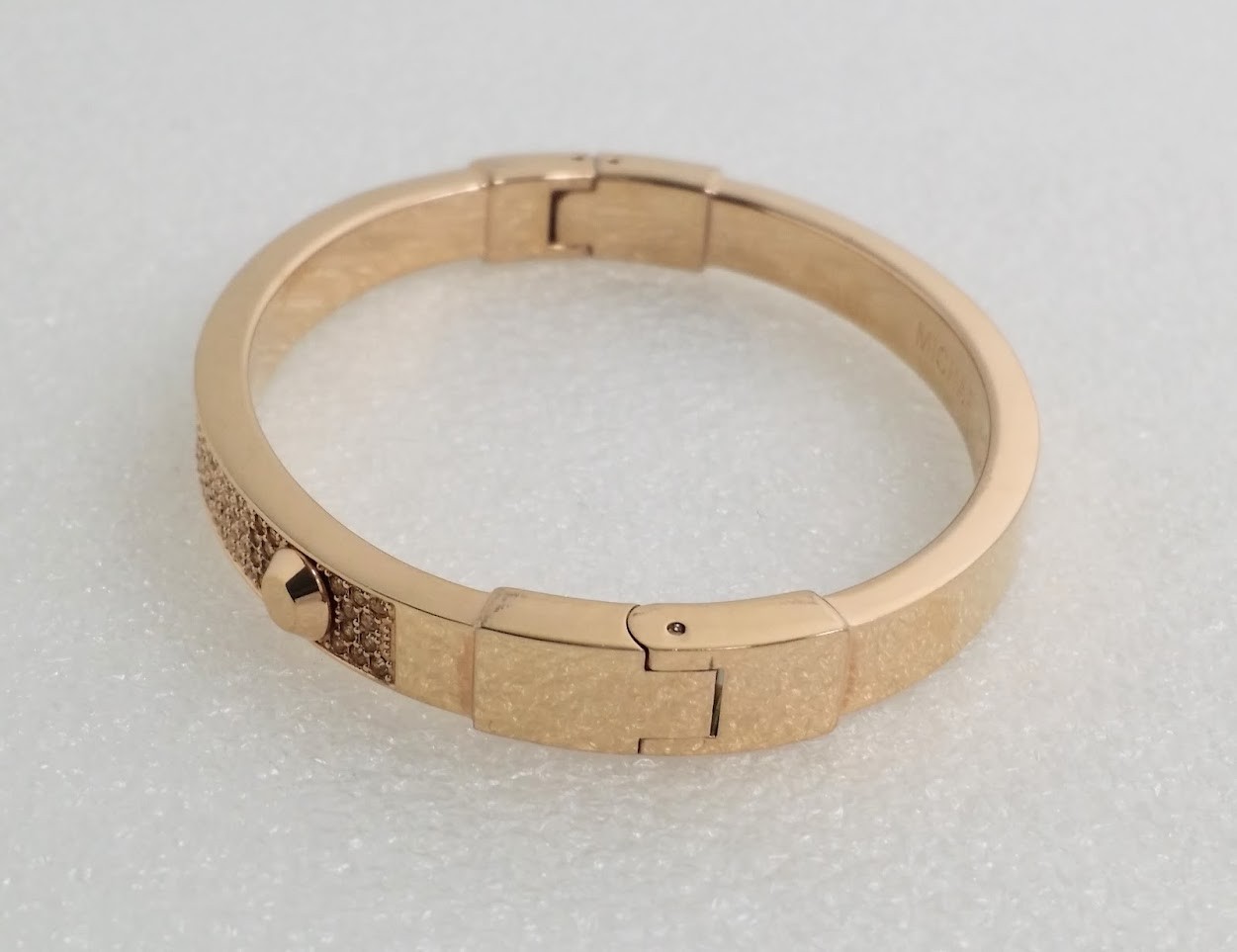 Signed Michael Kors Rose Gold Tone Champagne Crystal Slip On Bangle Bracelet