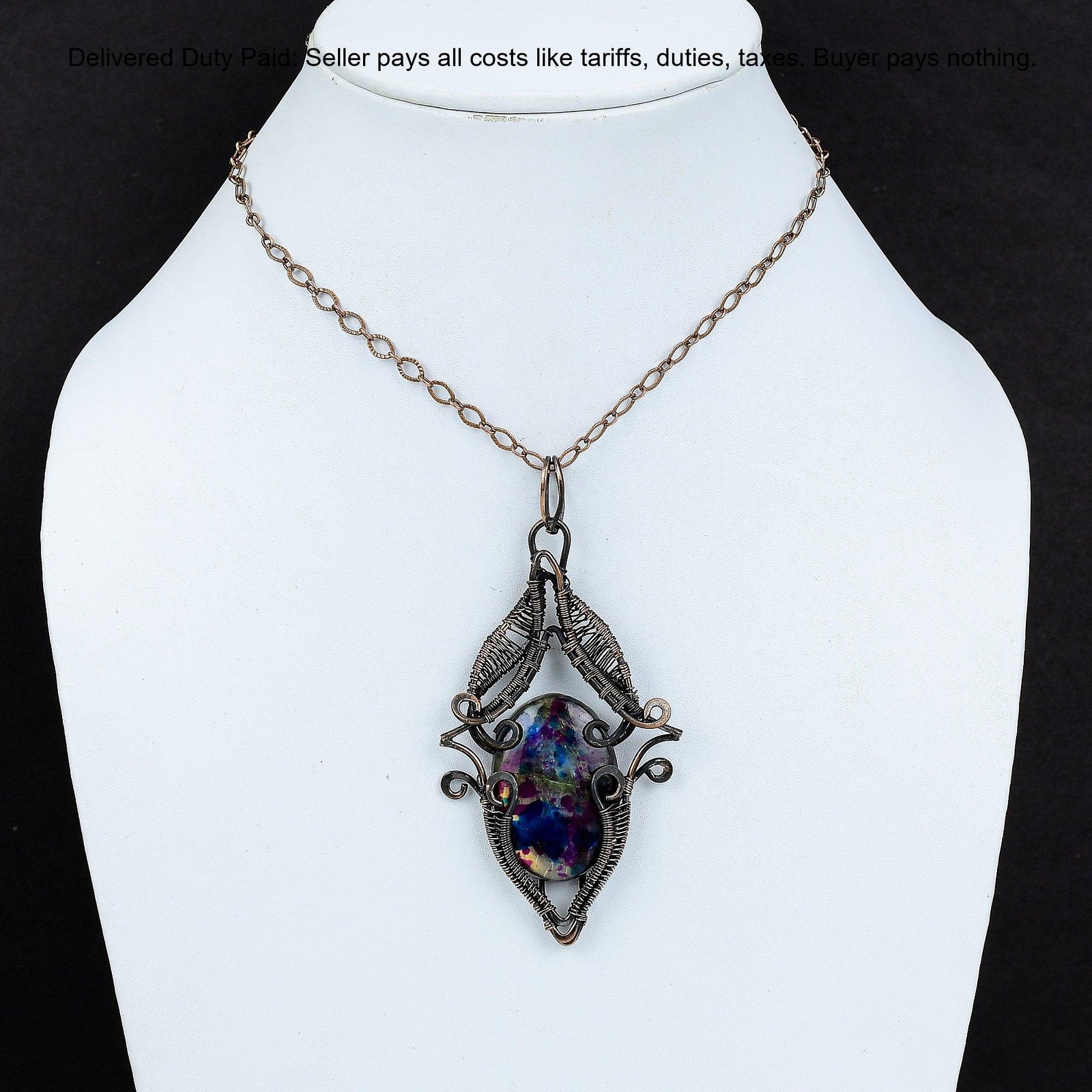 Copper Oval Natural Multi Fire Labradorite Wire Wrapped Mother Designer Pendant