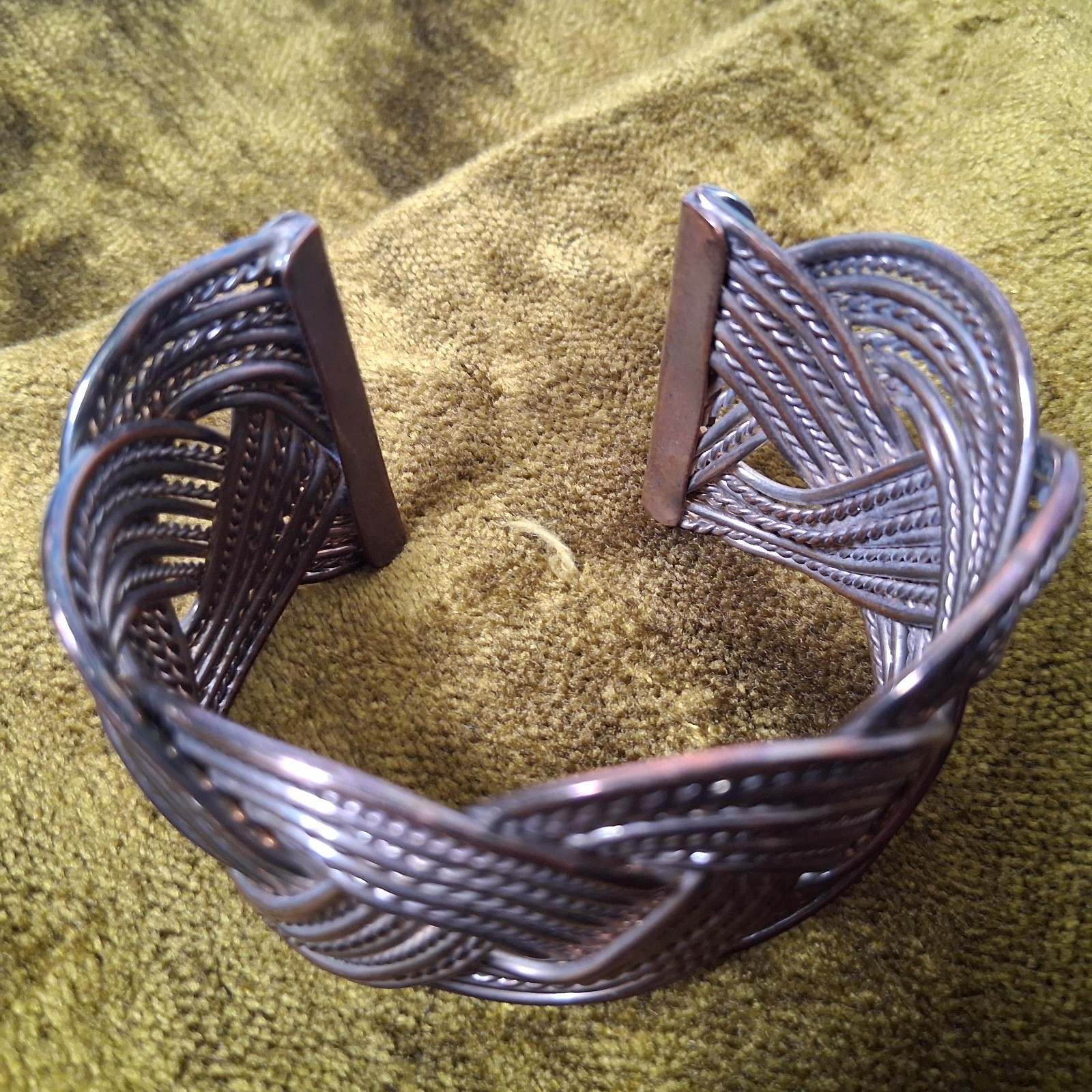 Braided Metal Cuff Bracelet Slip On Chunky Metal Jewelry Coil Boho 2″ Wide