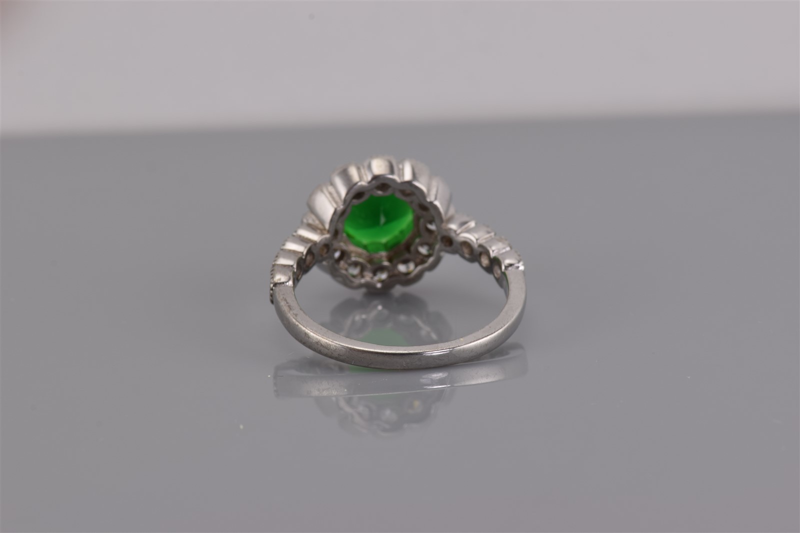 Sterling Silver Green Round Solitaire Halo Accent Scalloped Band Ring 925 Sz: 8