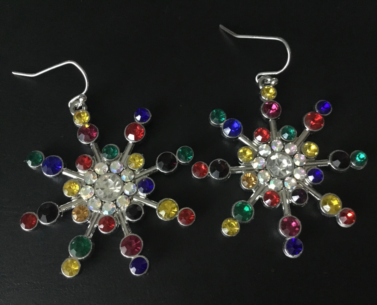 Christmas Earring Lot Multicolor Rhinestone Snowflake Holly & Berries Snowman