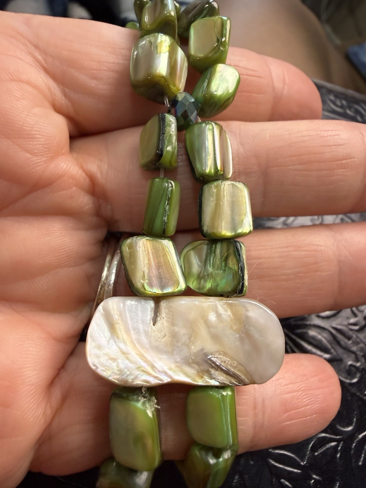 Green Mother of Pearl Double Wrap Bracelet | Handmade Bracelet | Stretchy