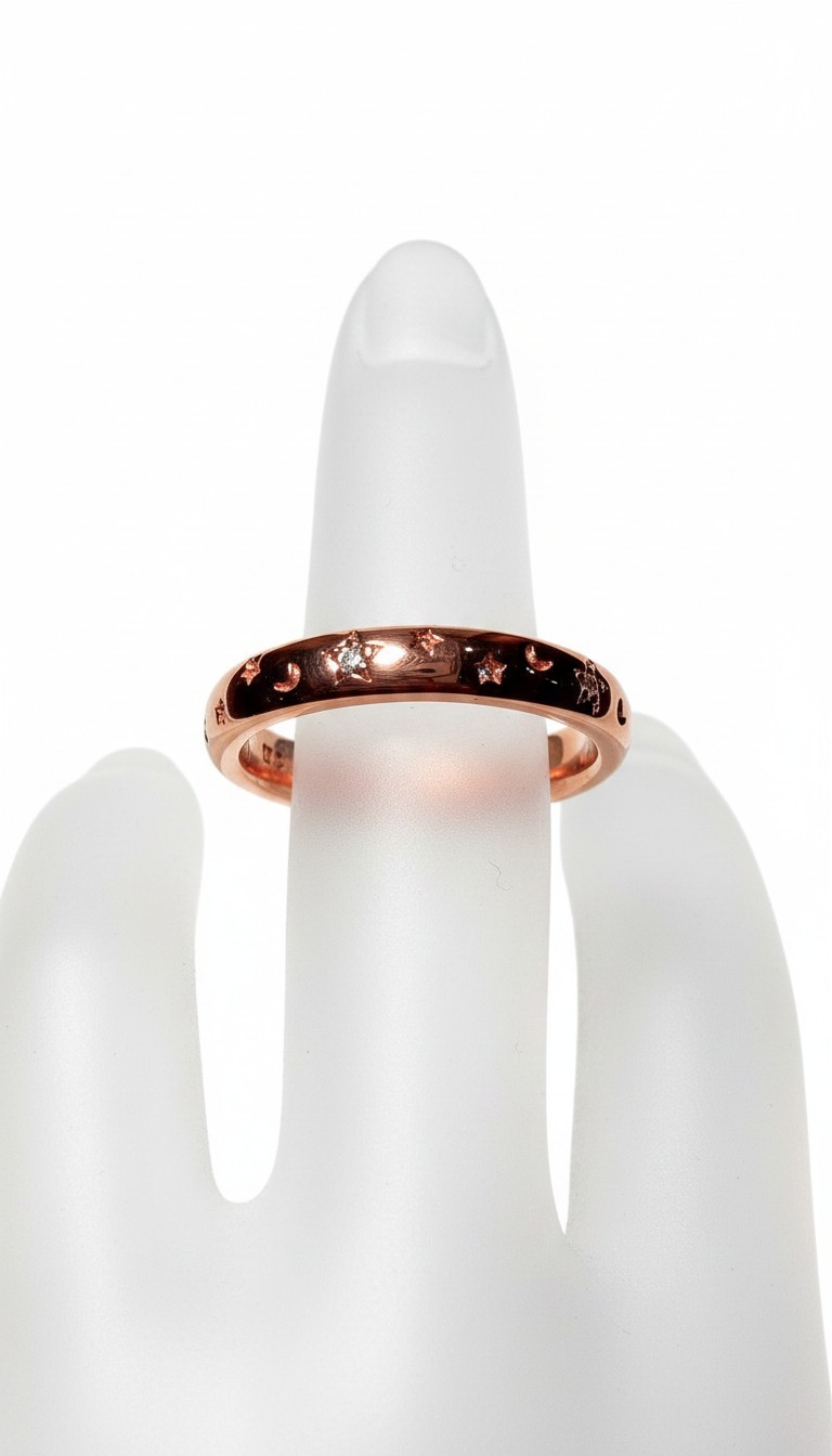 Rose Gold Tone 925 Silver Band Ring Size 4 Dark Inlay Round Shape