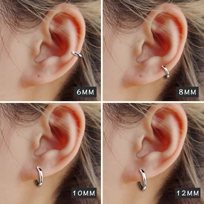 Surgical Steel Round Huggie Hoop Earrings Men Women Trendy Jewelry 8-20mm 2Pcs