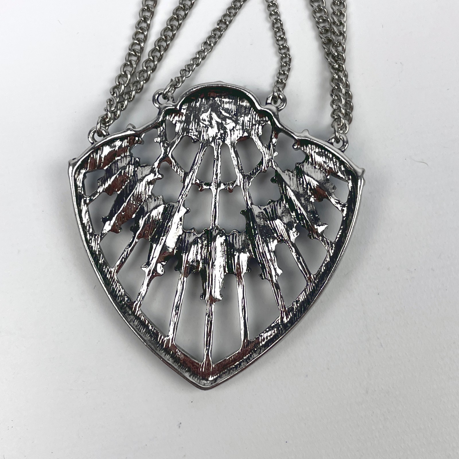 Blue Rhinestone Statement Pendant 23″ Necklace Multi Layer Cable Chain Boho