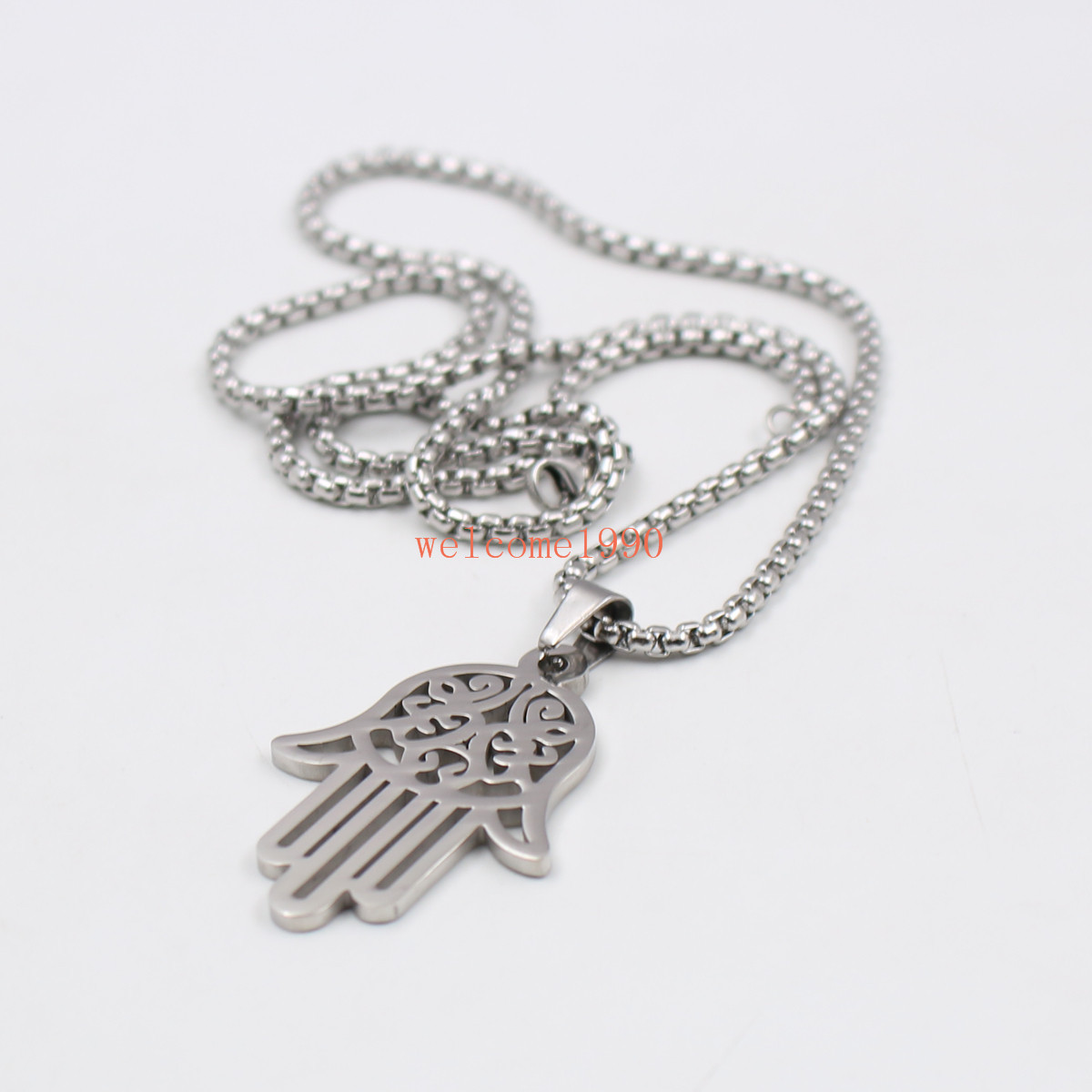 Stainless Steel religions Open Hand Pendant Rolo Chain Necklace Fashion 18-32”