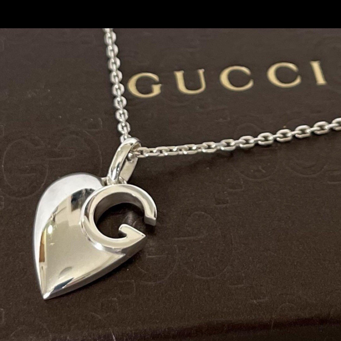 GUCCI Necklace Pendant Silver 925 Heart Motif G Women SV925 with Box Used