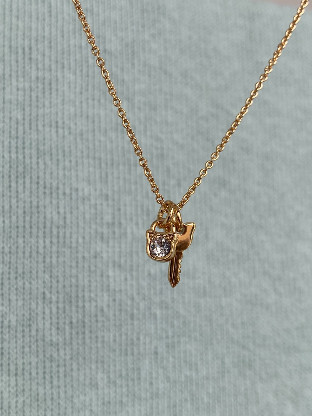 Karl Lagerfeld Mini Choupette Lock & Key Charm Necklace w/Crystal from Swarovski