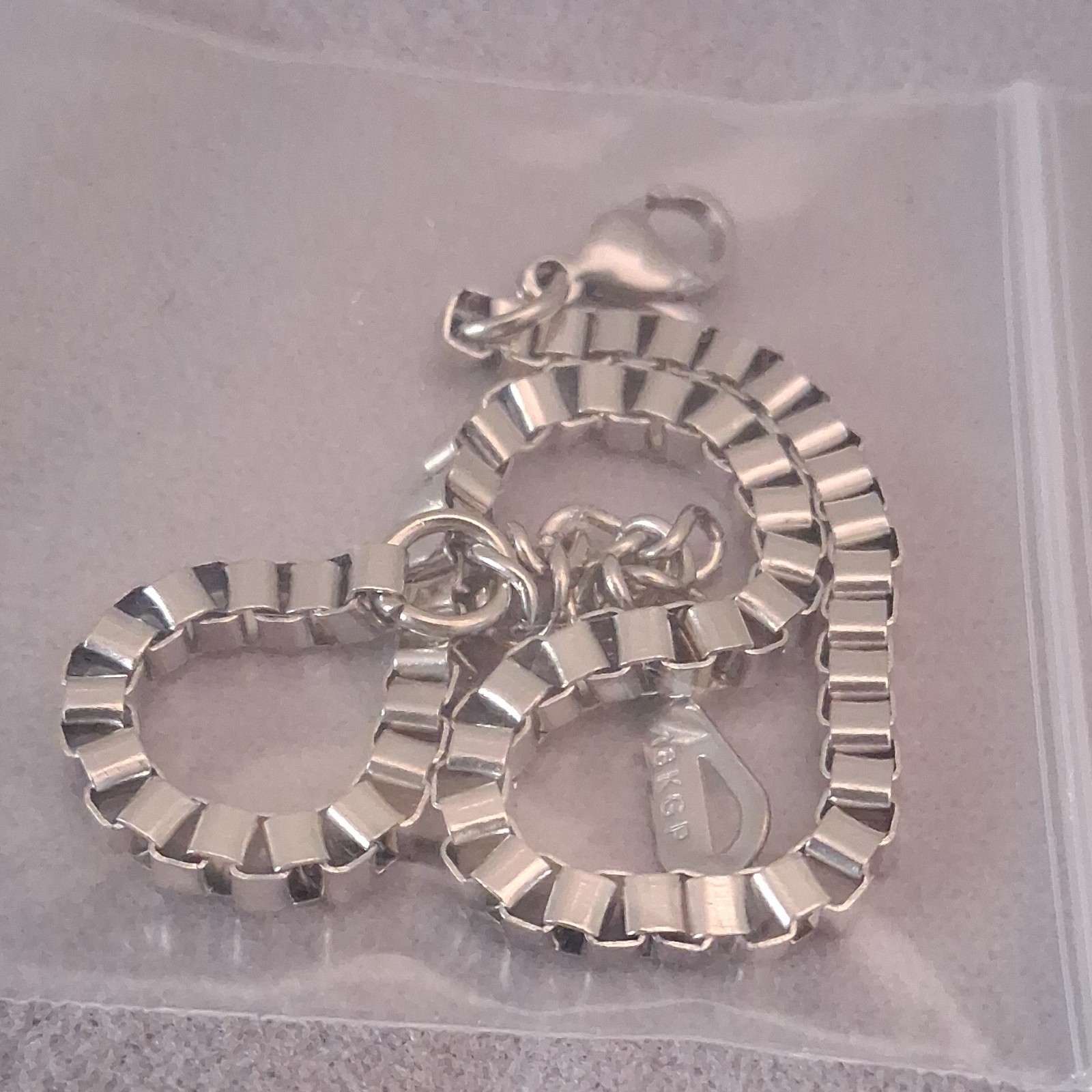 Lot of 3 Silver Tone Chain Bracelets, Snake/Oval/Geometric Links, Heart Charm