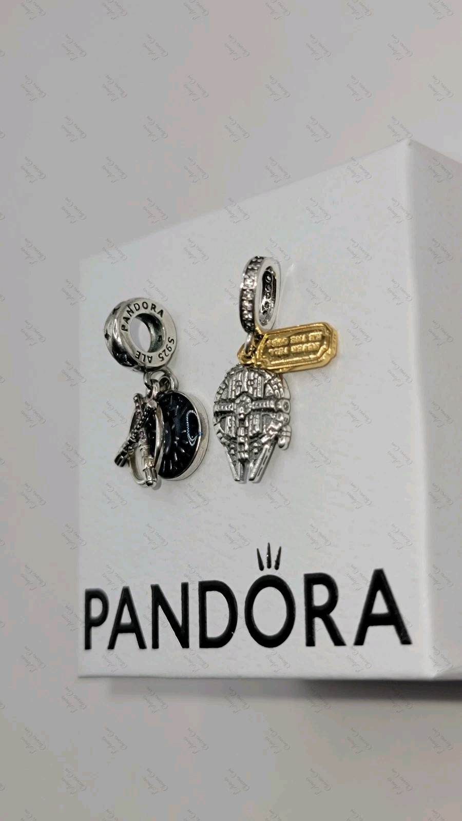 Authentic Pandora Star Wars Charms Set Millen Falcon & Lightsaber Duel w/Box D51