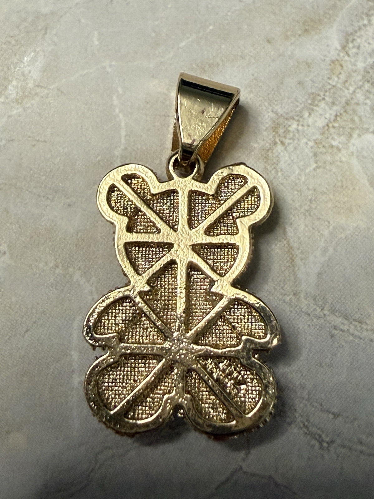 Gold Tone Teddy Bear Charm Covered In Sparkling Diamond Simulants.