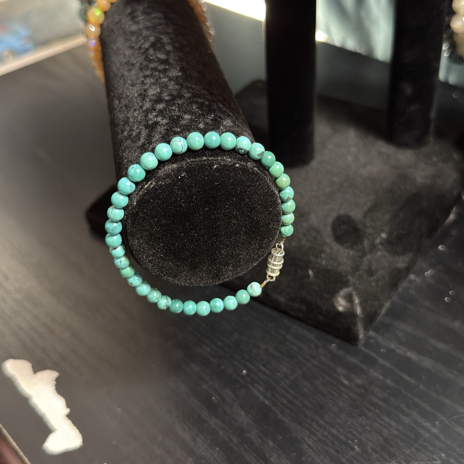 Turquoise Natural Gemstone Bead Bracelet | Smooth Round 4.5mm, 8″