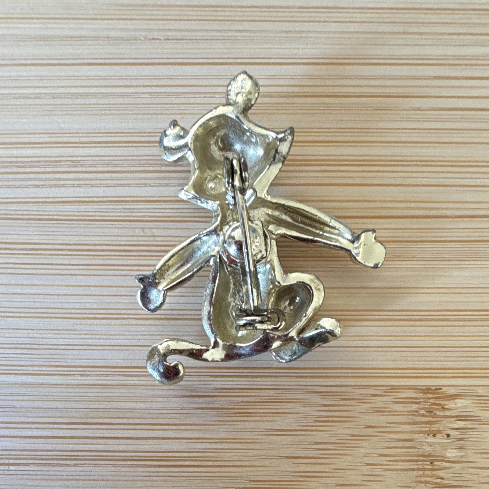 Vintage Painted Mouse/Squirrel Brooch Pin Gold Tone Black Yellow Red Metal