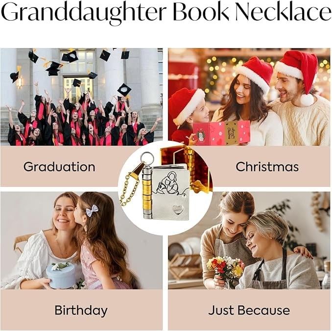 Granddaughter Book Necklace With 6 Pages Engraved Information