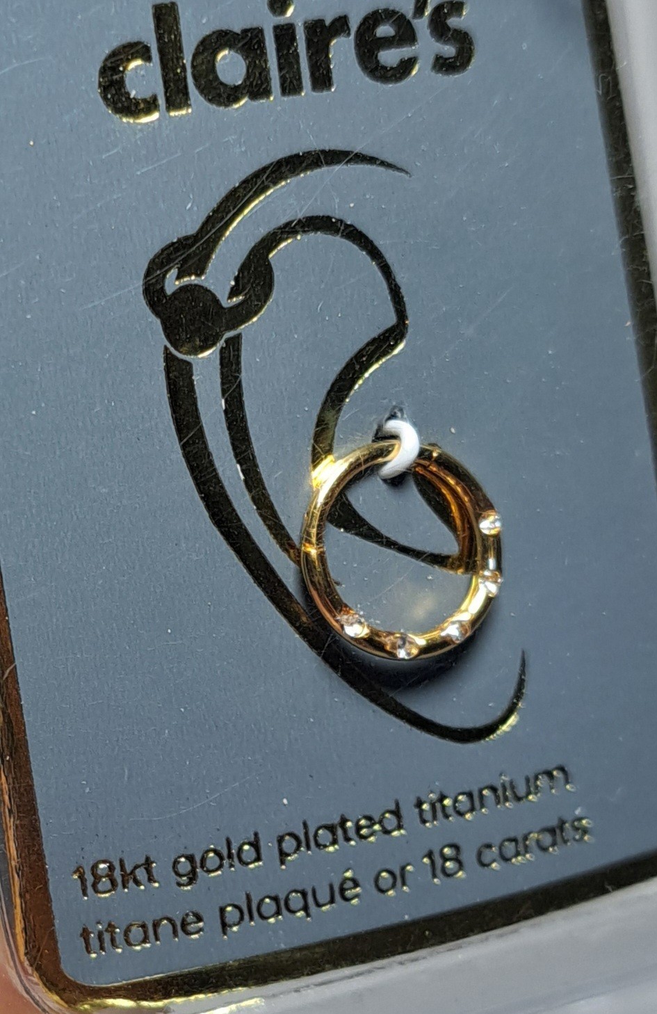 18k Gold Plated Titanium Earring Lot Of 2 NEW Ring Cartilage Piercing Original