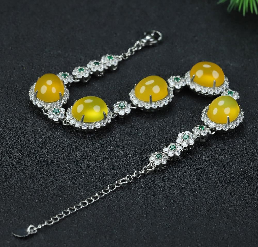 Girl Mothers Lady Women Yellow Jade Beads Bracelet Jewelry Gift Box DD303