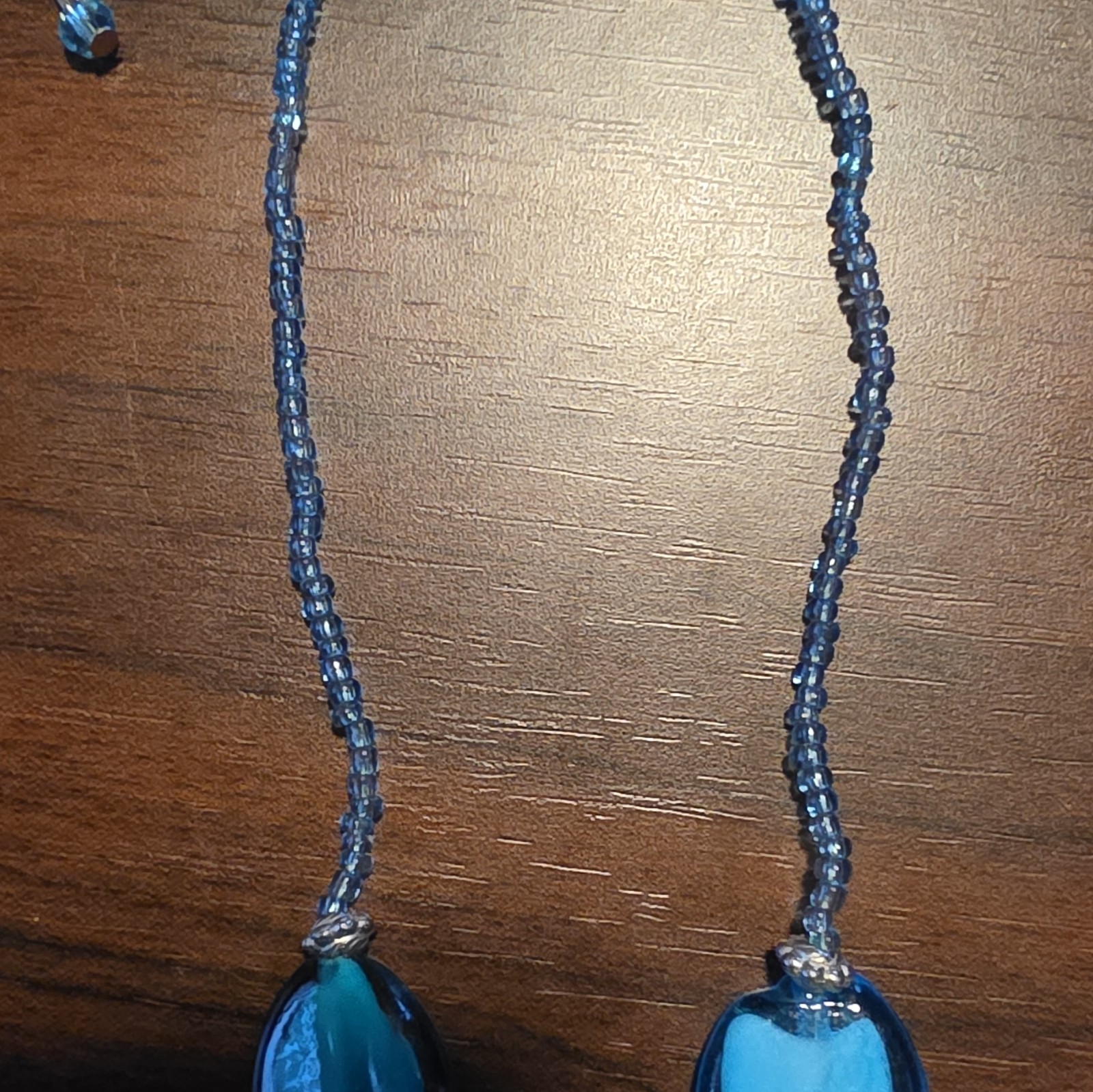 Blue Glass Shell Beaded Teardrop Charm Pendant Necklace Adjustable 16-20in