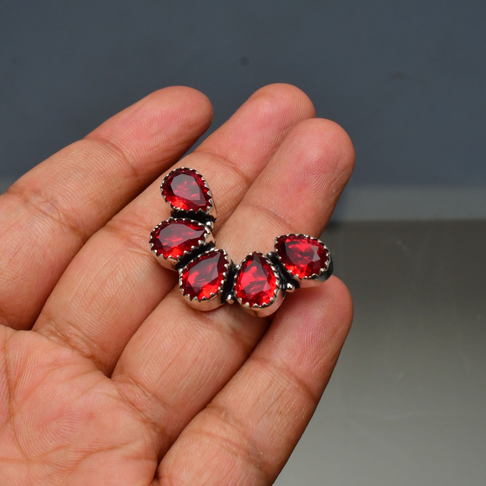 Garnet (Lab-Created)Gemstone 925 sterling silver Handmade Ring- All Size