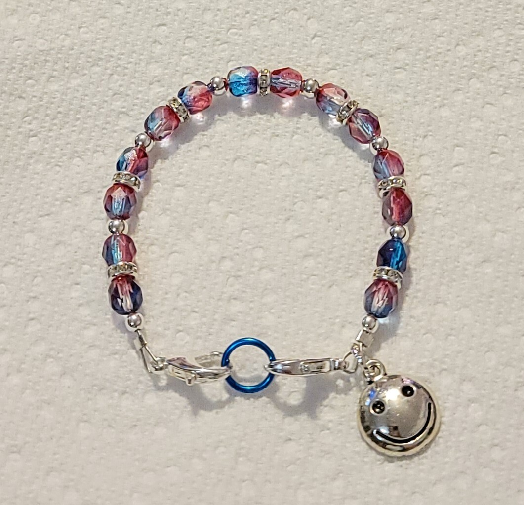 Czech Glass “Sassafras” Medical Alert ID Replacement Bracelet Aqua & Pink 6.5″