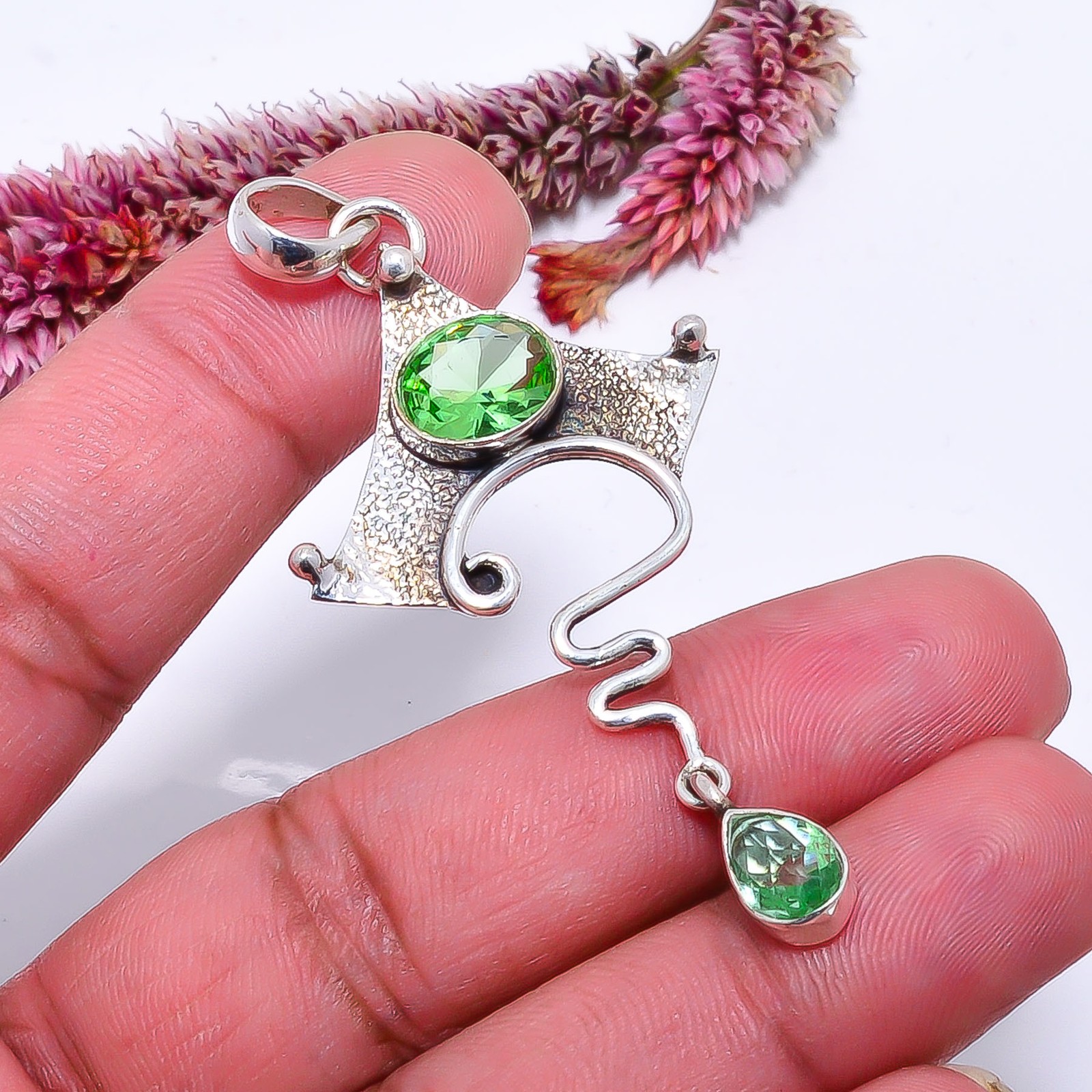 Green Amethyst Designer Handmade 925 Sterling Silver Pendant 2.34″ P10376114058