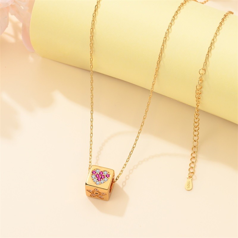 PANDACH 14K Gold Plated 3D Dice Pendant Necklace For Women Lucky Jewelry Gifts